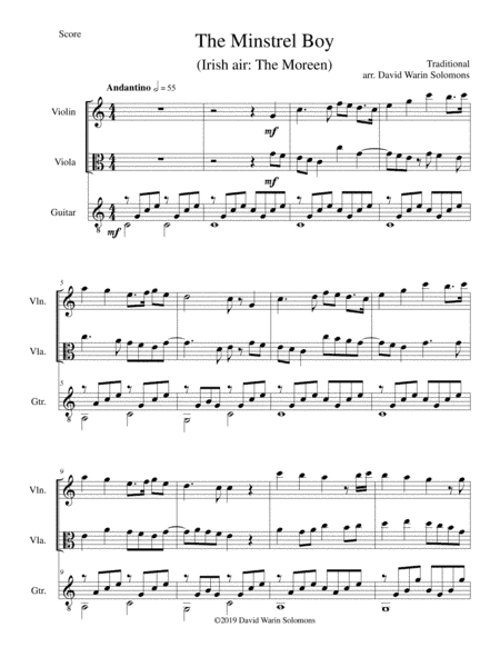 The Minstrel Boy (The Moreen) for violin, viola and guitar (arr. David Warin Solomons)