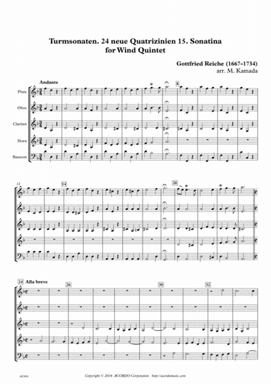 Turmsonaten. 24 neue Quatrizinien 15. Sonatina for Wind Quintet (arr. Mikio Kamada)