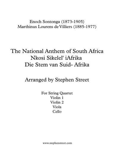 The National Anthem of South Africa, Nkosi Sikelel' iAfrika String Quartet (arr. Stephen Street)