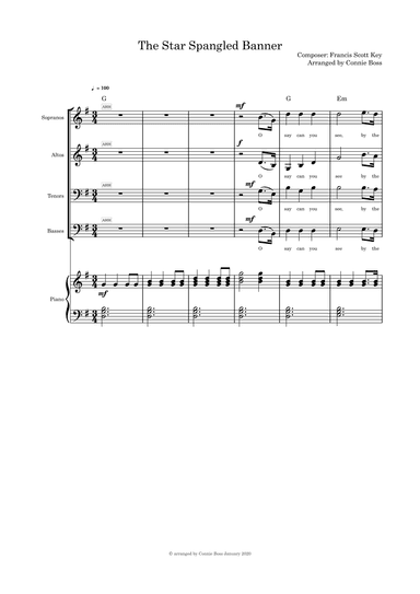 The Star Spangled Banner - SATB and piano (arr. Connie Boss)