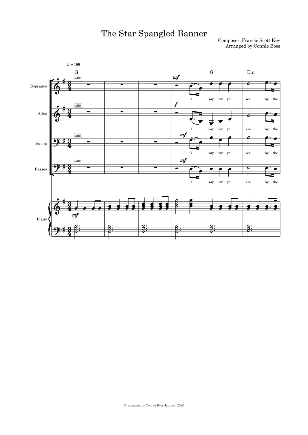 The Star Spangled Banner - SATB and piano (arr. Connie Boss)