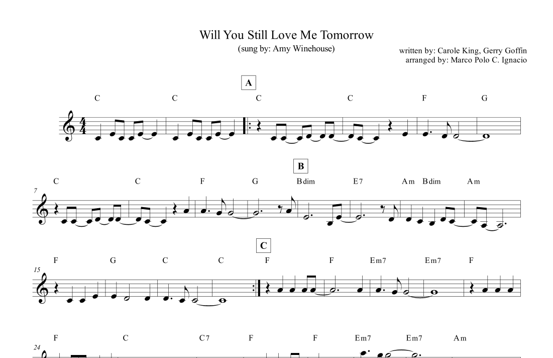 Will You Love Me Tomorrow (will You Still Love Me Tomorrow) (arr. Marco Polo C. Ignacio)