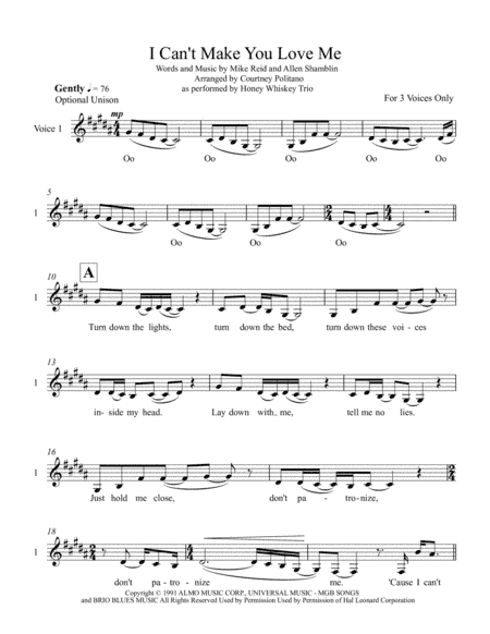 I Can't Make You Love Me (arr. Courtney Politano, Honey Whiskey Trio)