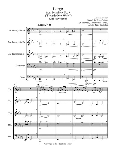 Largo (from "Symphony No. 9") ("From the New World") (Db) (Brass Quintet - 3 Trp, 1 Trb, 1 Tuba) (arr. Regis Bookshar)