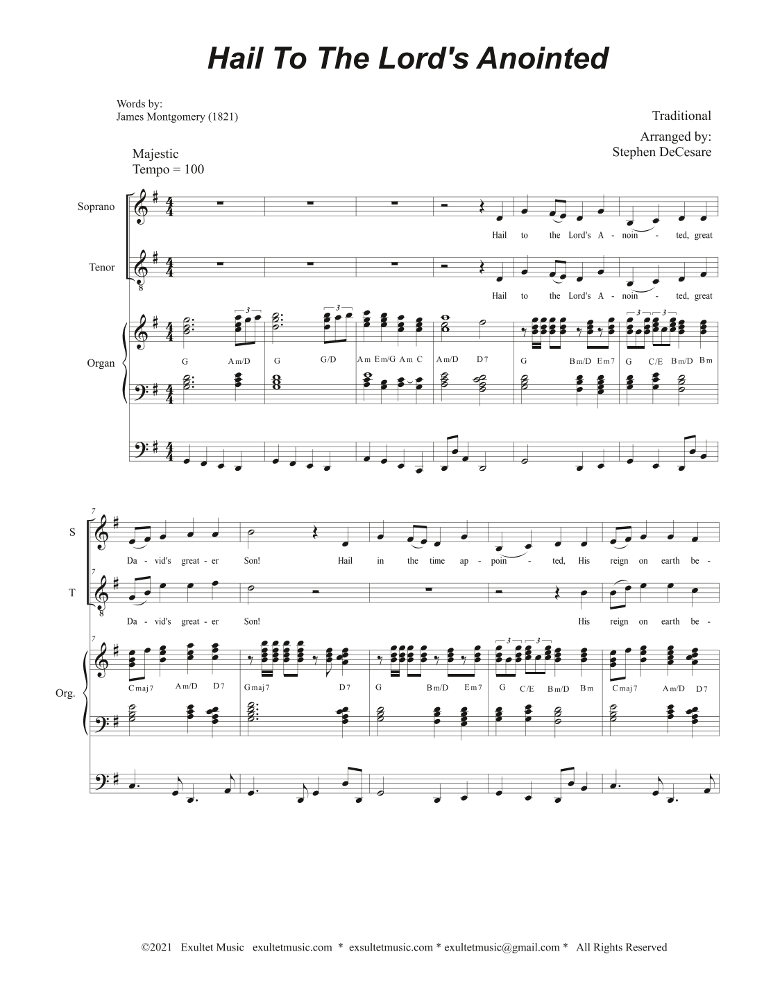 Hail To The Lord's Anointed (Duet for Soprano and Tenor solo) - Organ accompaniment) (arr. Stephen DeCesare)
