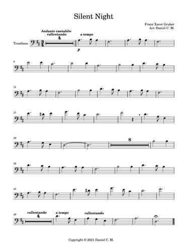 Silent Night for trombone and piano (easy) (arr. Daniel C. M.)