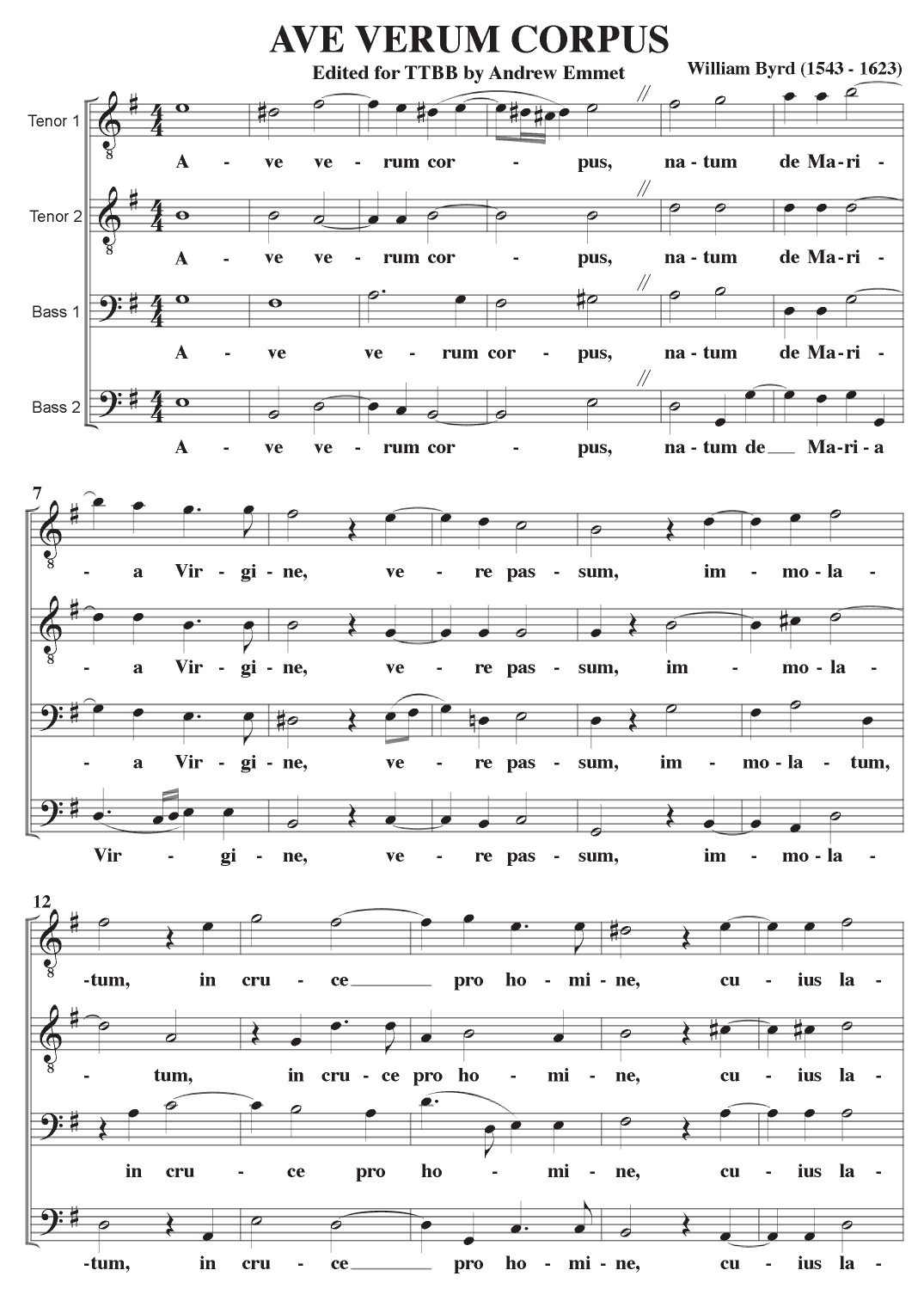 Ave Verum Corpus (Byrd) A Cappella TTBB (arr. Andrew Emmet)