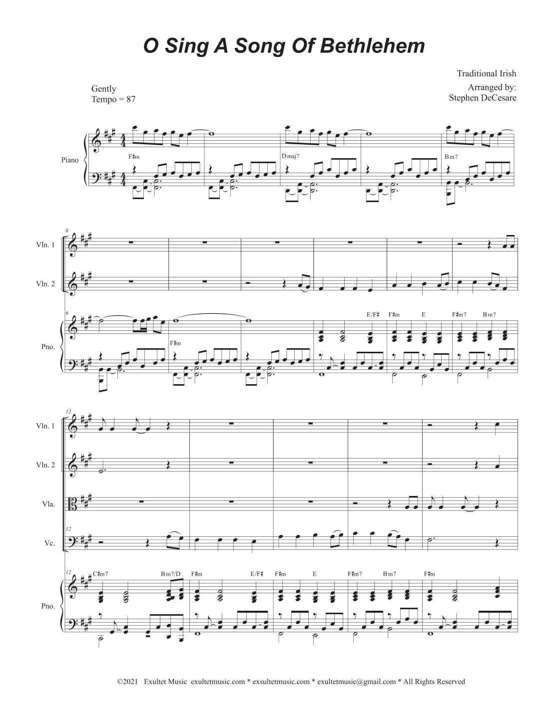 O Sing A Song Of Bethlehem (String Quartet and Piano) (arr. Stephen DeCesare)
