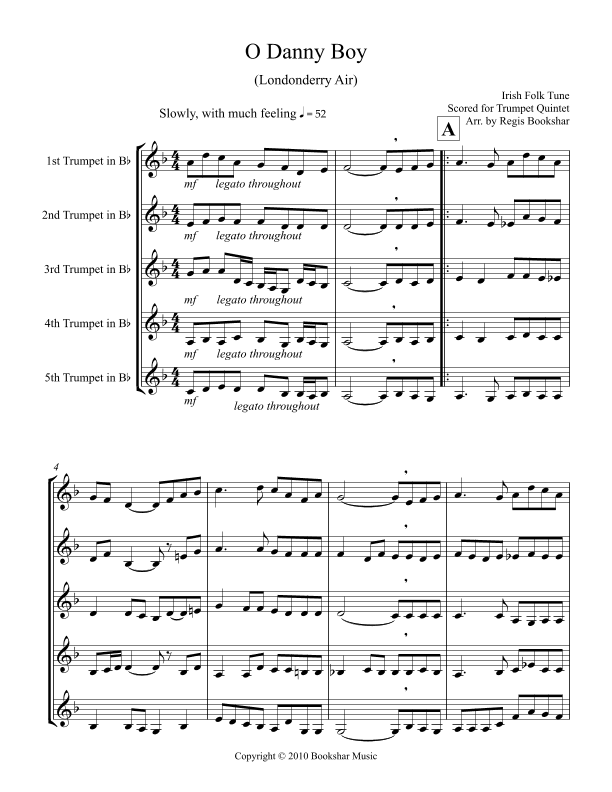 O Danny Boy (Eb) (Trumpet Quintet) (arr. Regis Bookshar)