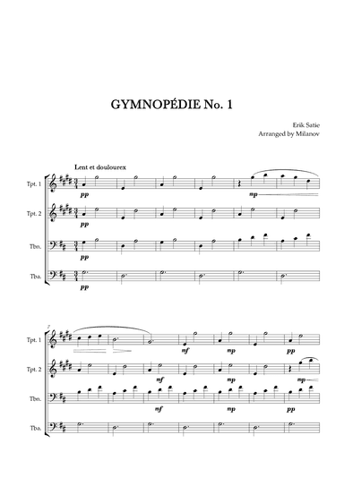 Gymnopédie no 1 | Brass Quartet | Original Key |Easy intermediate (arr. Milanov)