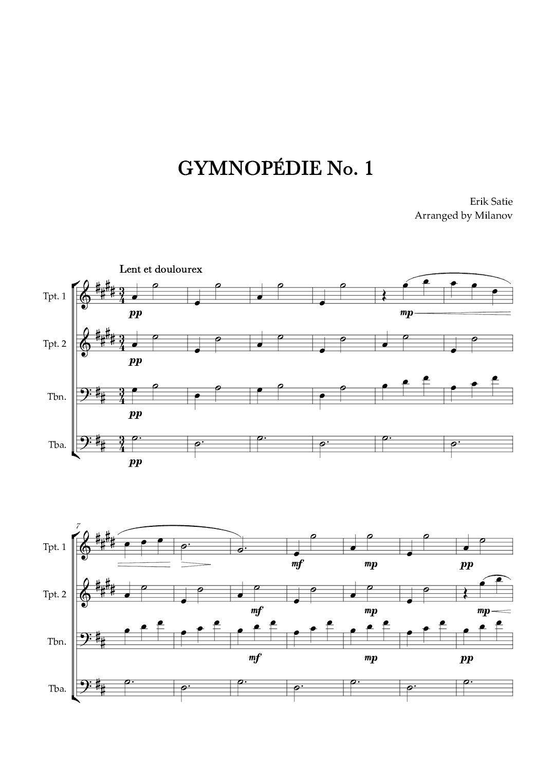 Gymnopédie no 1 | Brass Quartet | Original Key |Easy intermediate (arr. Milanov)