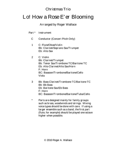 Lo! How a Rose E'er Blooming (Clarinet Trio) (arr. Roger Wallace)