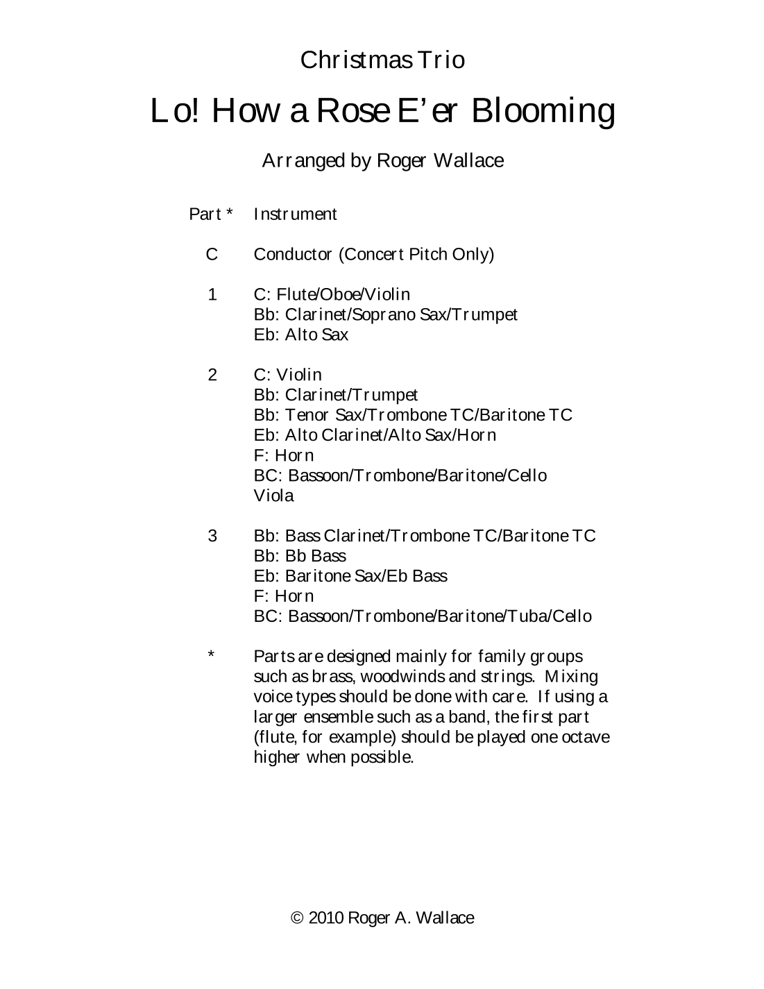 Lo! How a Rose E'er Blooming (Clarinet Trio) (arr. Roger Wallace)