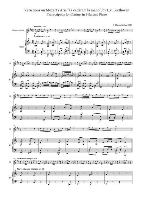 Variations on "Là ci darem la mano" by L.v. Beethoven, transcription for clarinet in B flat and pia (arr. Flavio Keller)