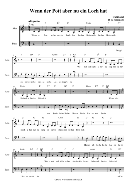 Wenn der Pott aber nu ein Loch hat (alto and bass version) (arr. David Warin Solomons)