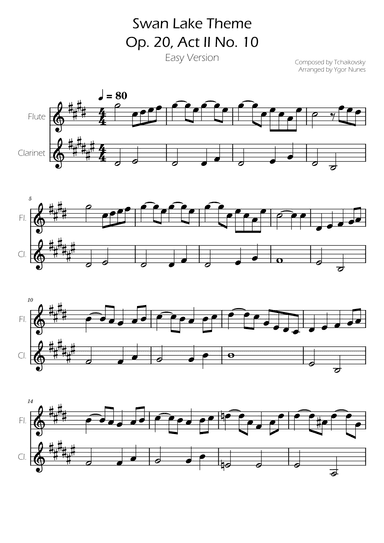 Swan Lake (theme) - Tchaikovsky - Flute and Clarinet Duet (arr. Ygor Nunes)
