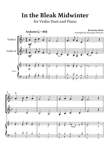 In the Bleak Midwinter (Violin Duet and Piano) - Beginner Level (arr. Henrique Oliveira)