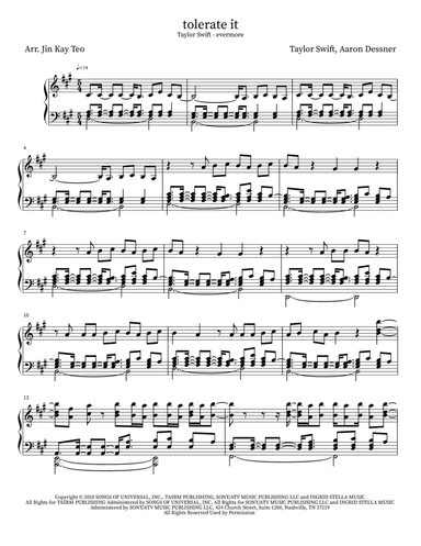 Tolerate It (arr. Jin Kay Teo)
