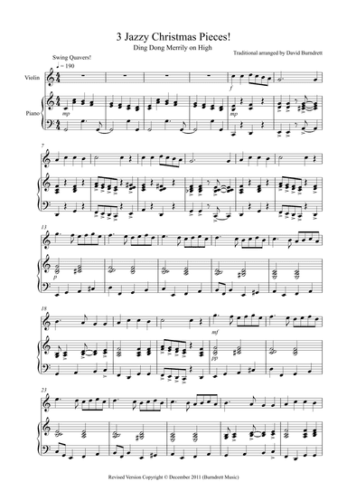 3 Jazzy Christmas Pieces for Violin and Piano (arr. David Burndrett)