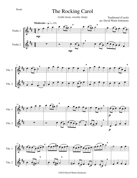 The Rocking Carol (Little Jesus, Sweetly Sleep) for violin duo (arr. David Warin Solomons)
