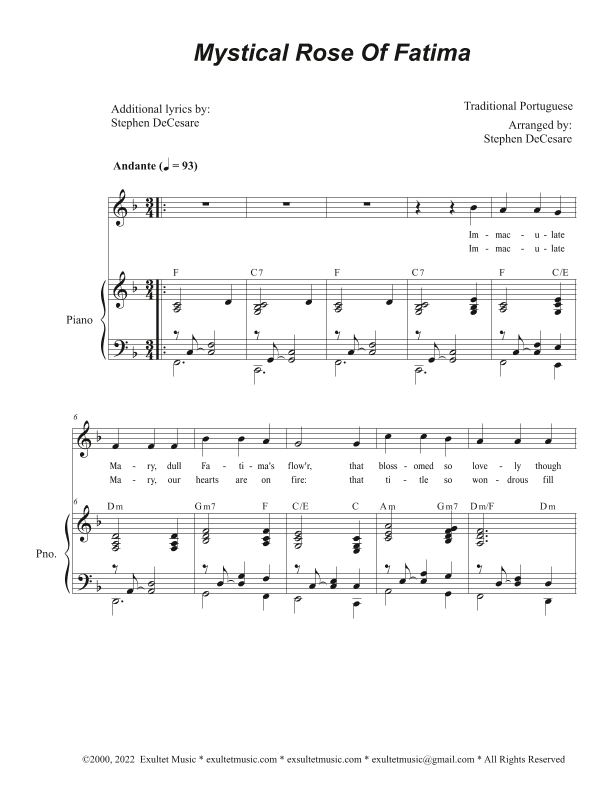 Mystical Rose Of Fatima (Unison choir) (arr. Stephen DeCesare)