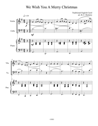 We Wish You A Merry Christmas (Violin and Cello Duet with Piano Accompaniment) (arr. B. C. Dockery)