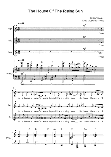 House Of The Rising Sun (arr. Miles Nottage)