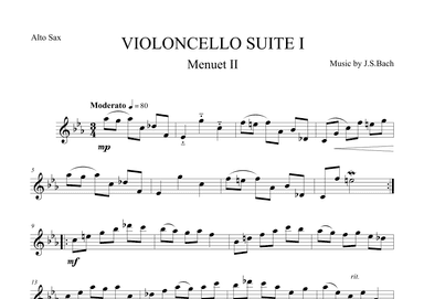 Menuet II from Violoncello Suite I by J.S.Bach for Alto Saxophone (arr. The Sheet Music Library)