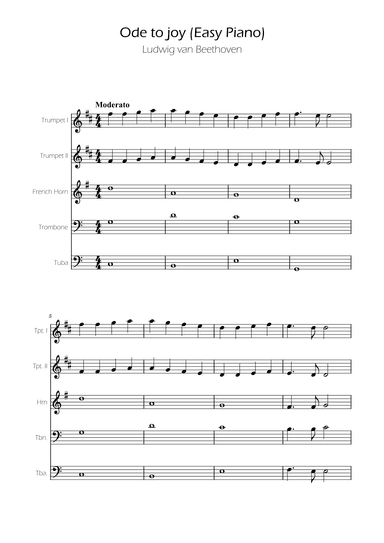 Ode To Joy - Easy Brass Quintet w/ piano accompaniment (arr. Ygor Nunes)