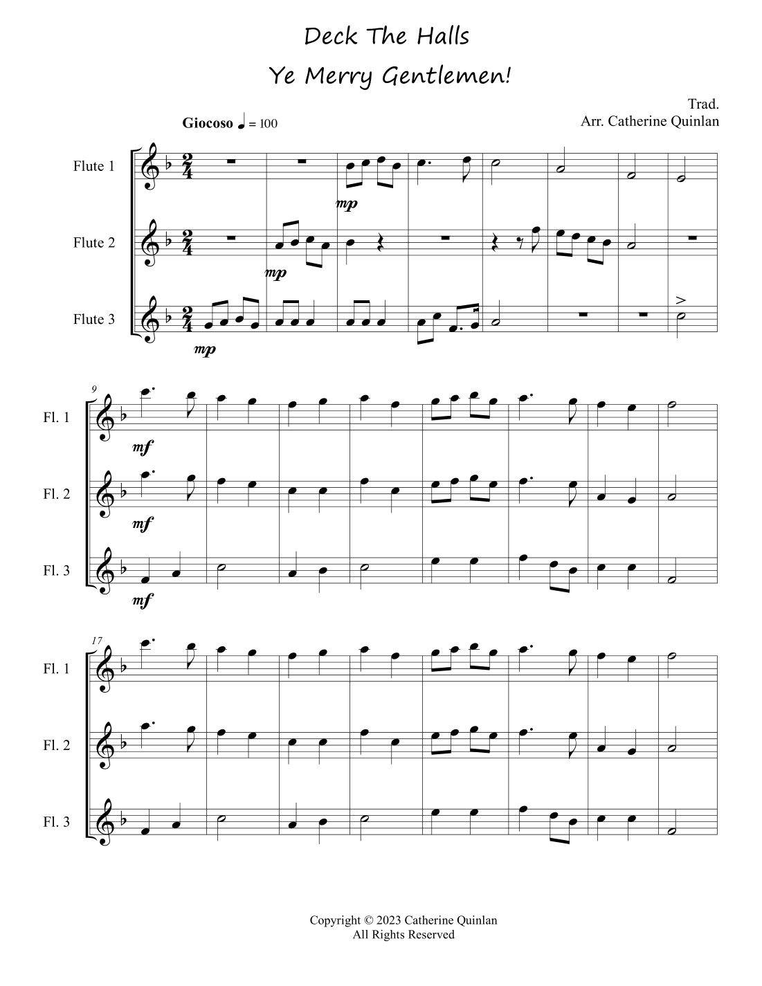 Deck The Halls Ye Merry Gentlemen! (arr. Catherine Quinlan)