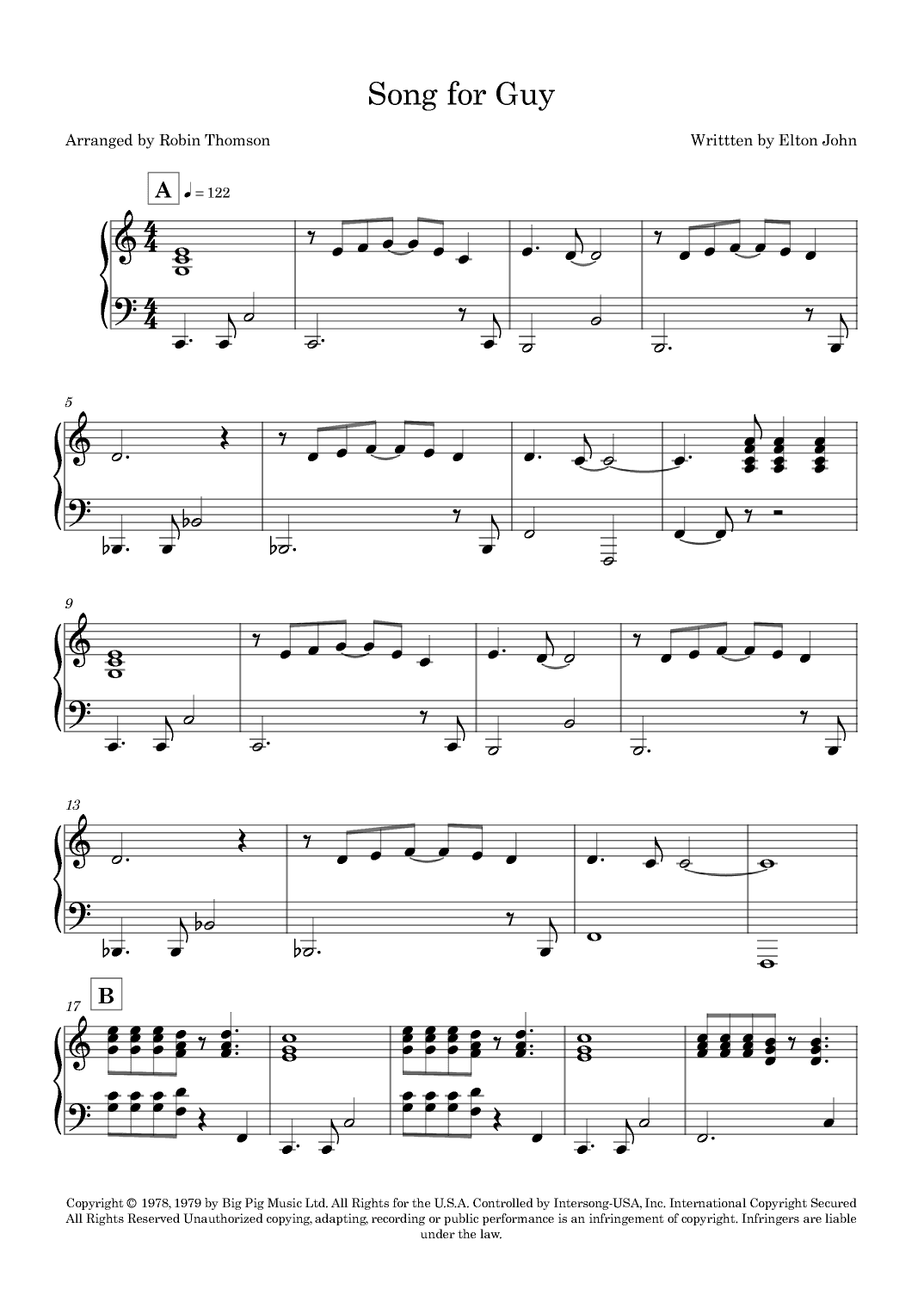 Song For Guy (arr. Robin Thomson)