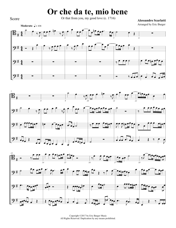 Or che da te, mio bene for Trombone or Low Brass Quartet (arr. Eric Burger Music)