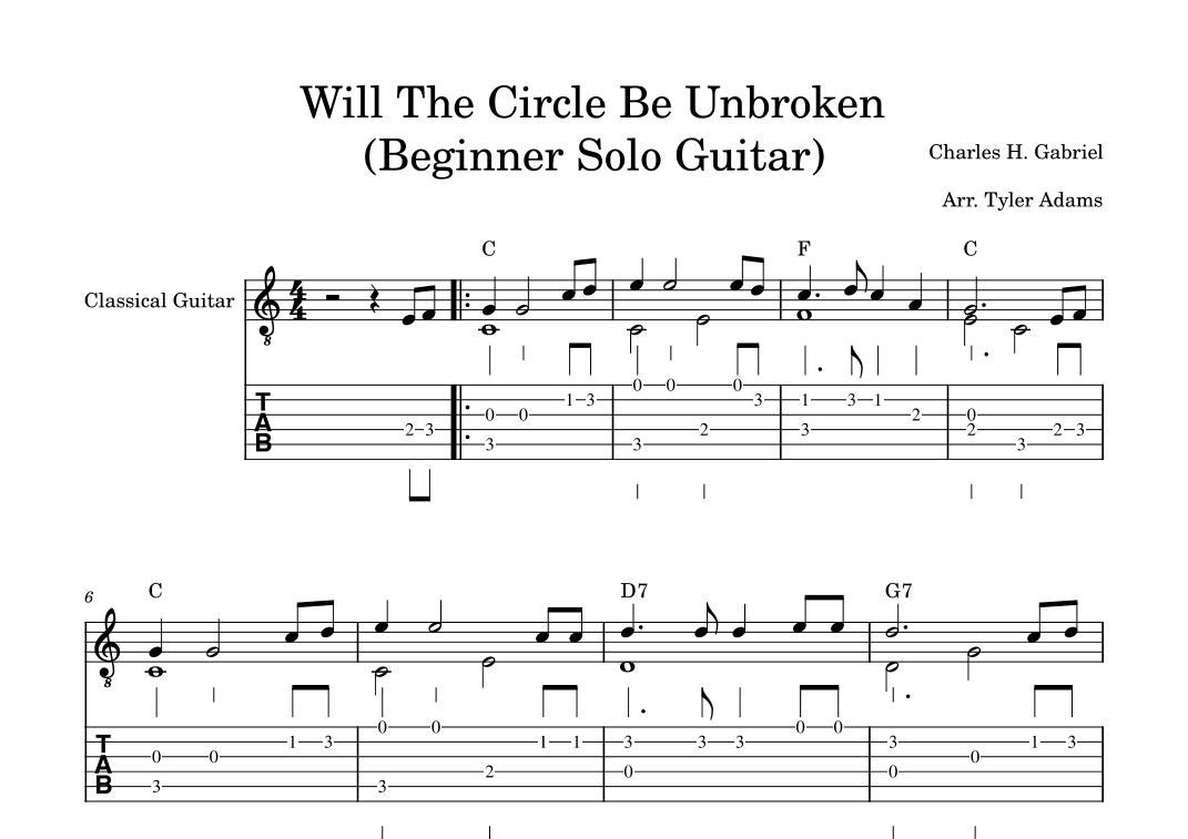 Will The Circle Be Unbroken (Beginner Solo Guitar) (arr. Tyler Adams)