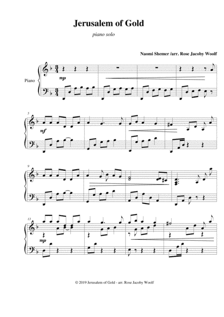 Jerusalem of Gold - piano solo