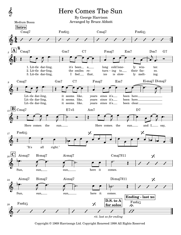 Here Comes The Sun (arr. Bruce Abbott)
