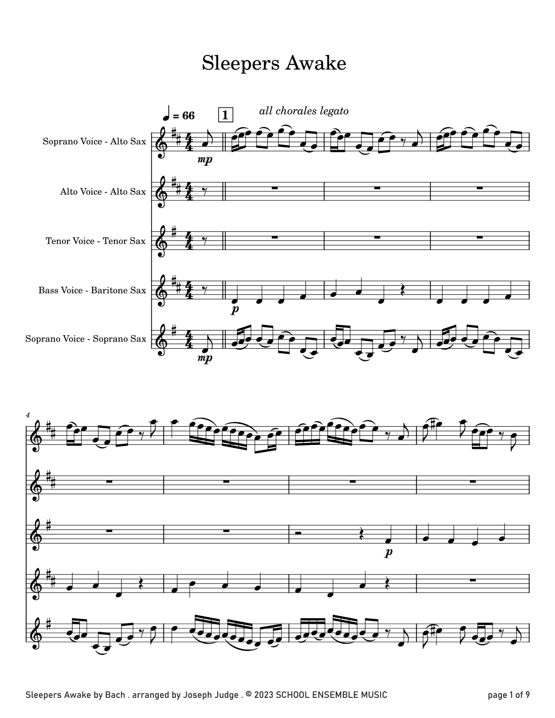 Sleepers Awake by Bach for Saxophone Quartet in Schools (arr. Joseph Judge)
