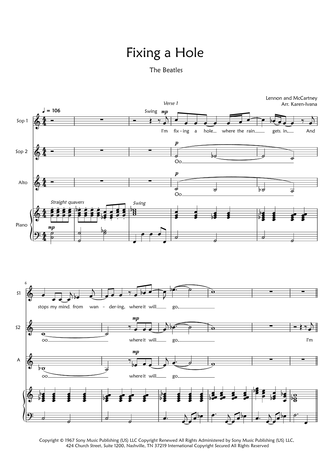 Fixing A Hole (arr. Karen Ivana)