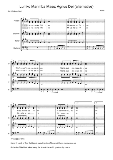 Lumko Marimba Mass Agnus Dei arr. Colleen Hart (arr. Colleen Hart)