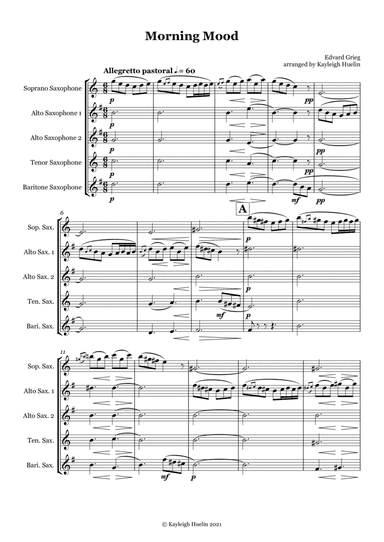 Morning Mood by Edvard Grieg - Saxophone quintet (SAATB) (arr. Kayleigh Huelin)
