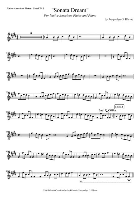 Sonata Dream for Native American Flute in Nakai TABlature