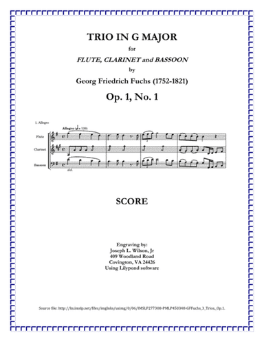 Fuchs Trio in G Major for Flute, Clarinet and Bassoon, Op. 1, No. 1 (arr. Joseph L. Wilson, Jr.)