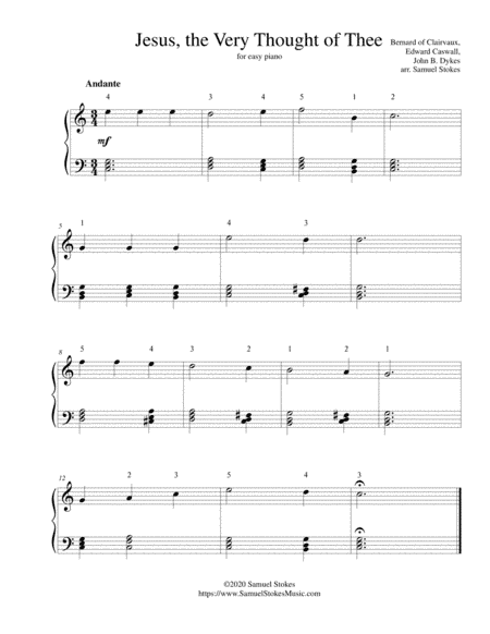 Jesus, the Very Thought of Thee - for easy piano (arr. Samuel Stokes)