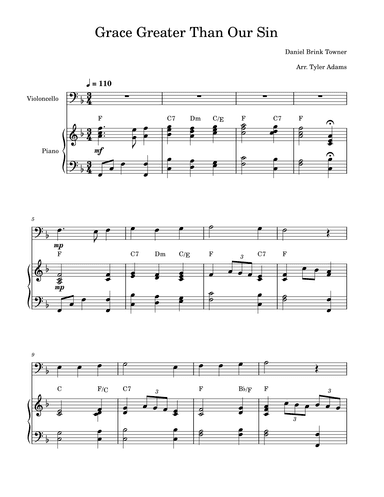 Grace Greater Than Our Sin (Cello Solo with Piano) (arr. Tyler Adams)