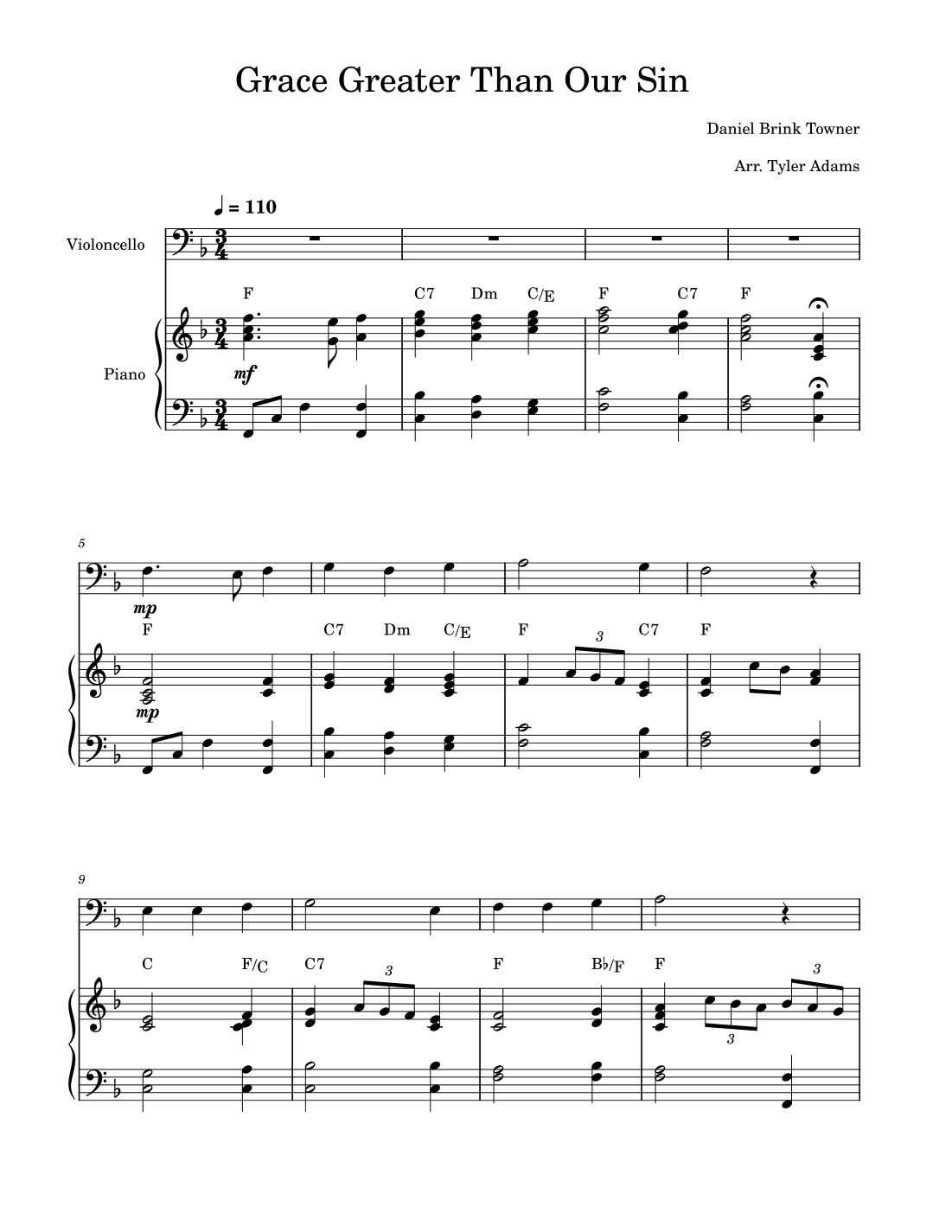 Grace Greater Than Our Sin (Cello Solo with Piano) (arr. Tyler Adams)