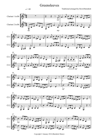 Greensleeves for Clarinet Duet (arr. David Burndrett)