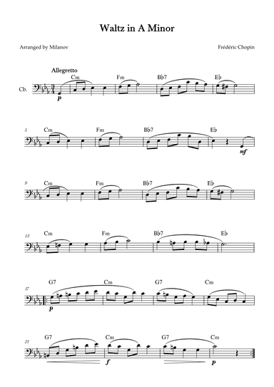 Waltz in A Minor | B. 150,  Op. Posth. | Chopin | String Bass | Chords (arr. Milanov)
