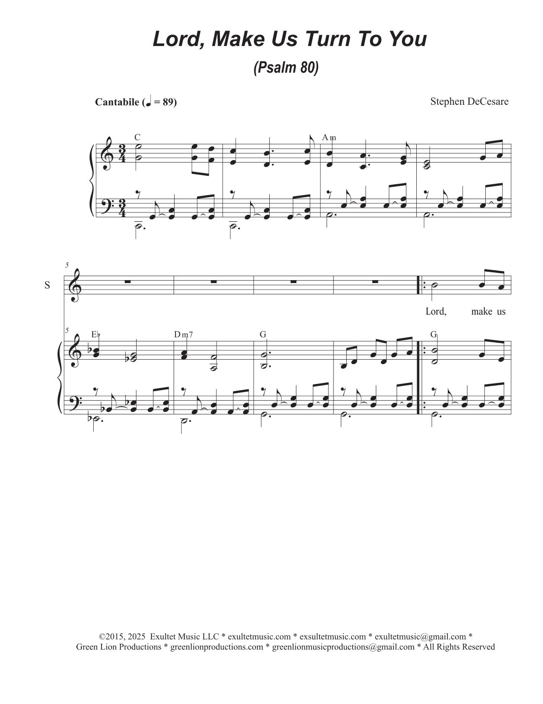 Lord, Make Us Turn To You (Psalm 80) (2-part choir - (Soprano and Tenor)