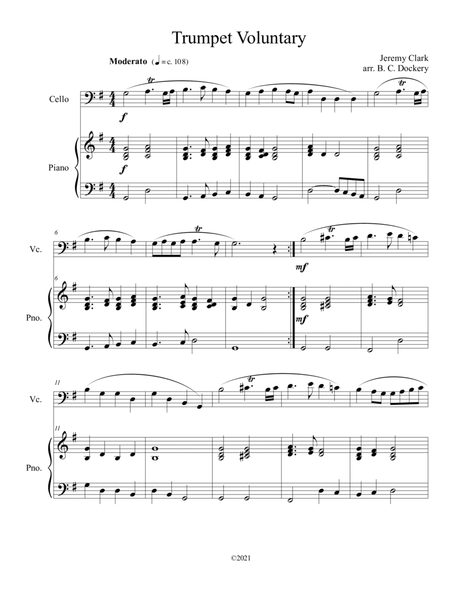 Trumpet Voluntary (Cello Solo) with piano accompaniment (arr. B. C. Dockery)