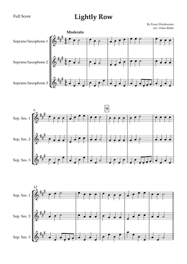 Lightly Row for Soprano Saxophone Trio (arr. Fabio Britto)