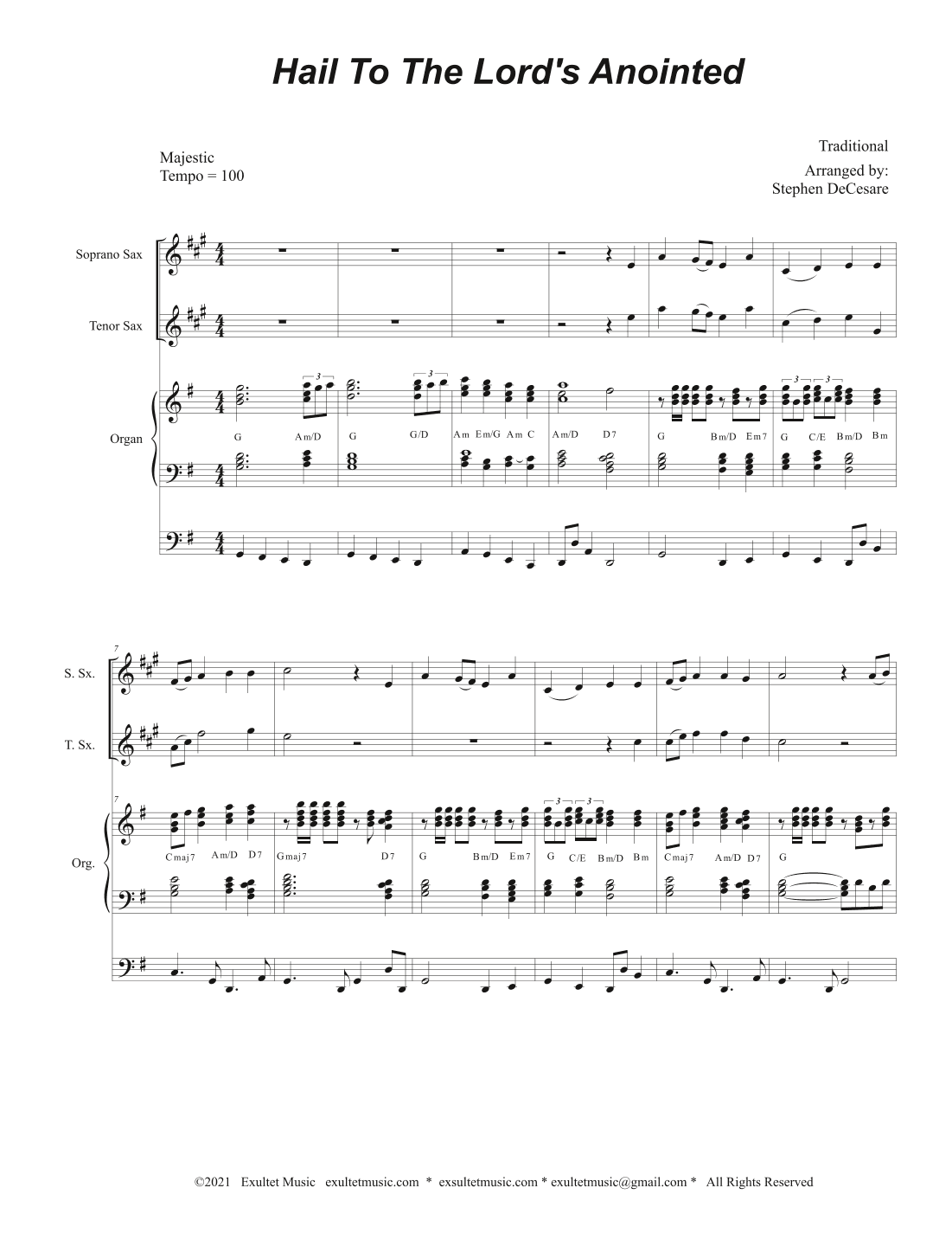 Hail To The Lord's Anointed (Duet for Soprano and Tenor Saxophone) - Organ accompaniment) (arr. Stephen DeCesare)